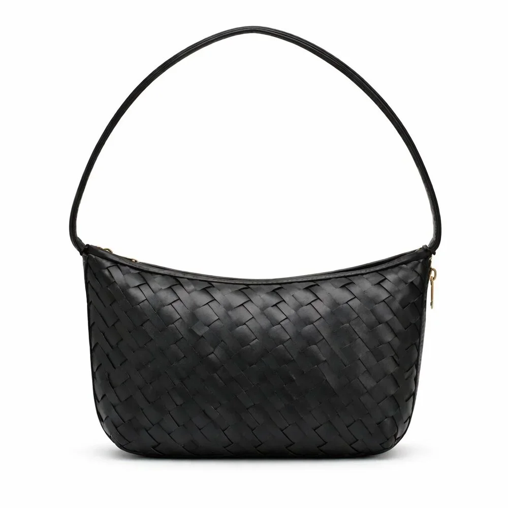 WALTER BAKER Leather Hazel Hand Woven Shoulder Bag Black